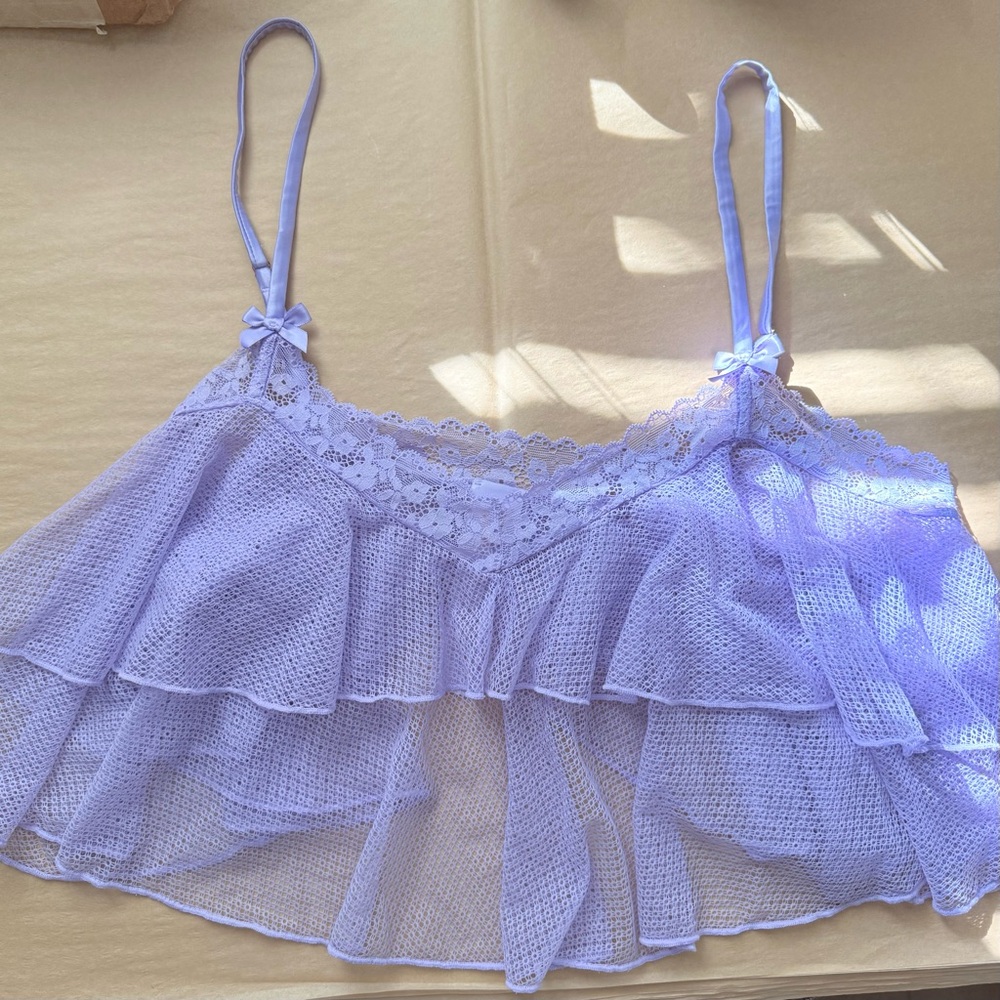 Savage x Fenty “Lacy not Racy” Lilac Purple Lace Bra Top with Bow Appliqué